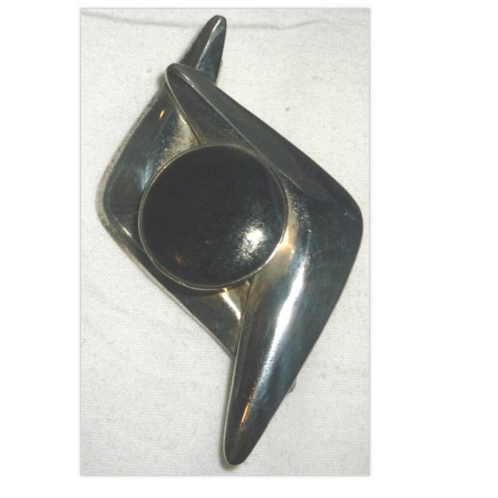 STERLING SILVER PINWHEEL & BLACK ONYX BROOCH PIN MEXICO